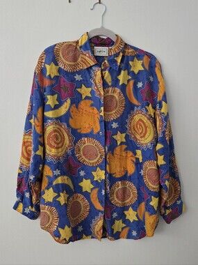 Celestial Patterned Silk Blouse